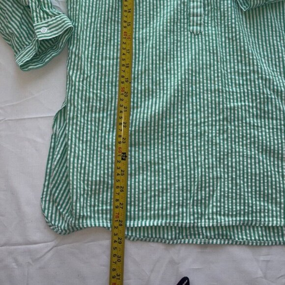 Madison Mathews Green White Seersucker Cotton Tunic CoverUp Button Down Size L - Picture 5 of 8